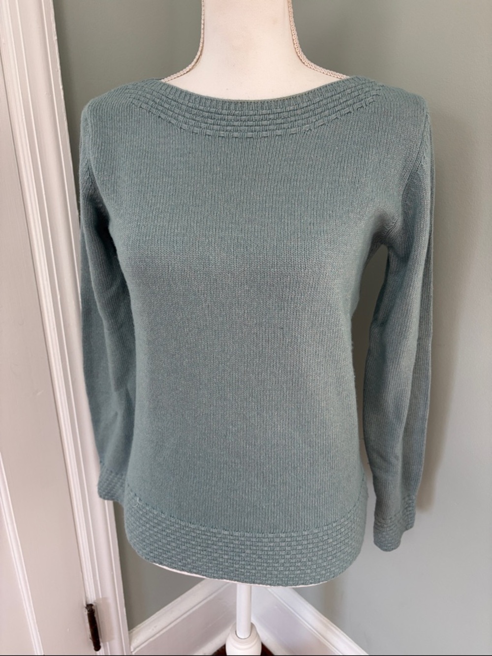 Benedetta B. Classic Boat Neck Lightweight Sweater Sage Green Merino Cashmere S